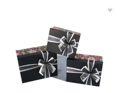 Rectangle gift paper box black packaging carton box with ribbon bowknot