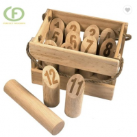 Perfect molkky game set with wood crate number printed