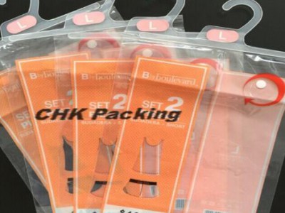 custom printing PVC underwear garment package bag with snap button and hook